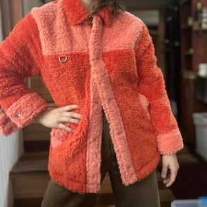 Somewhere Nowhere Two Tone Fluffy Sherpa Jacket SZ S Orange Peach
